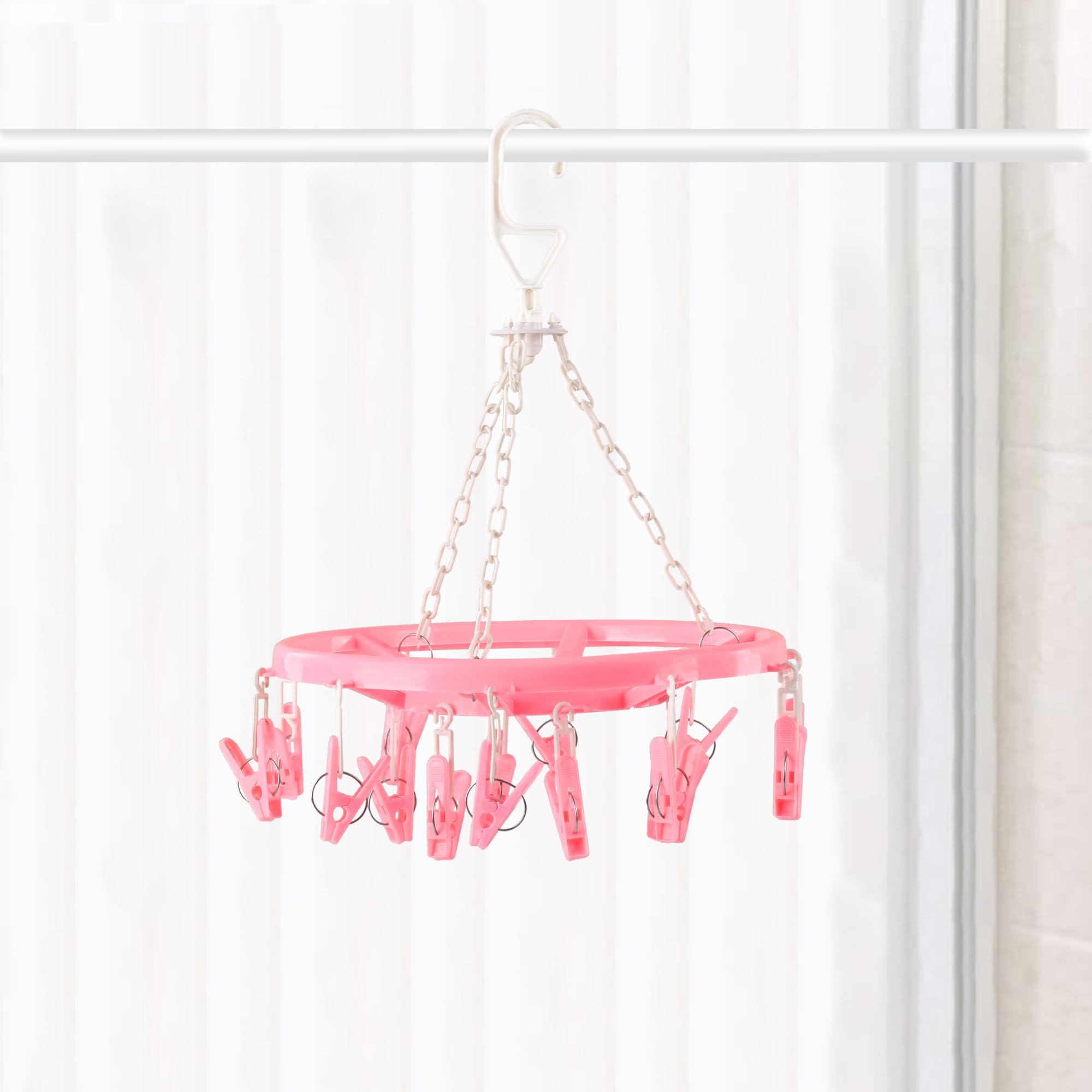 Kuber Industries Cloth Drying Hanger | 360� Cloth Drying Stand | Baby Cloth Drying Pegs | 16 Clips Clothes Hanger for Socks, Bras, Underwear & Towels | Round Cloth Drying Clips | Pink (B0D4DR2Z7S) Amazon Price History, Amazon Price Tracker