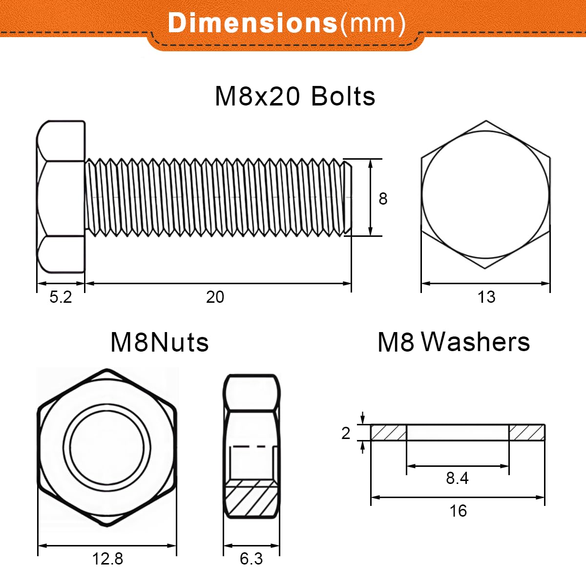 Drenky 10 Pcs Nuts and Bolts Assortment - Image 2