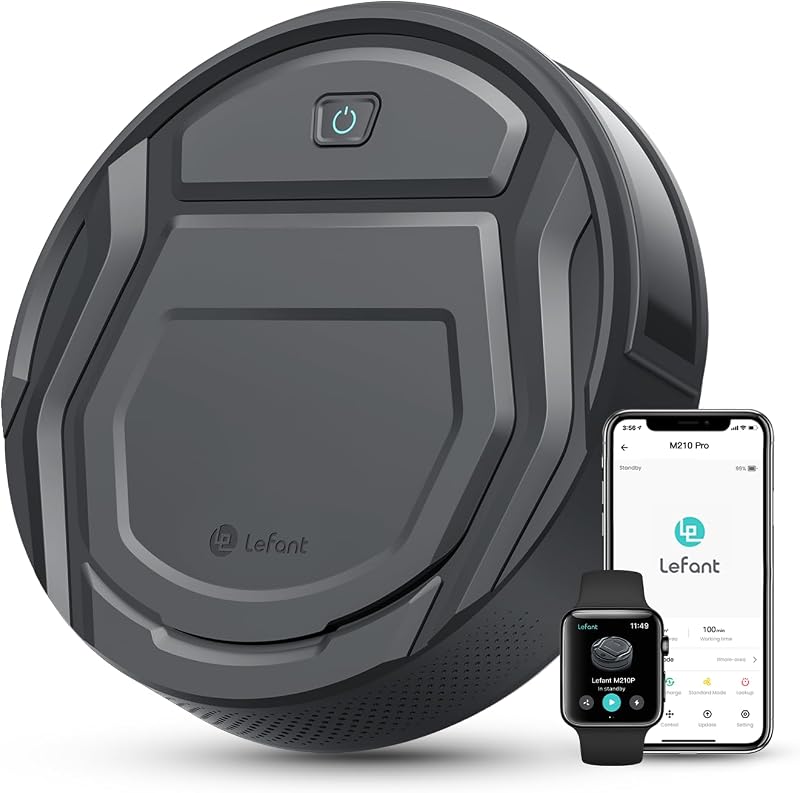 Aspiradora Robot M210P, 4000pa de succión, 200 min de tiempo de funcionamiento, súper delgada, silenciosa, autocargable, ideal para dueños de mascotas, limpieza de superficies múltiples, APLICACIÓN/WiFi/control Alexa, gris