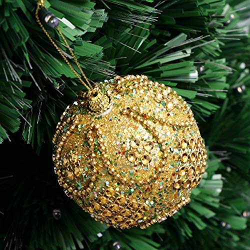 KESYOO - Bola de Natal dourada de 8 cm, com lantejoulas, strass, bola de cristal, ornamentos de árvo