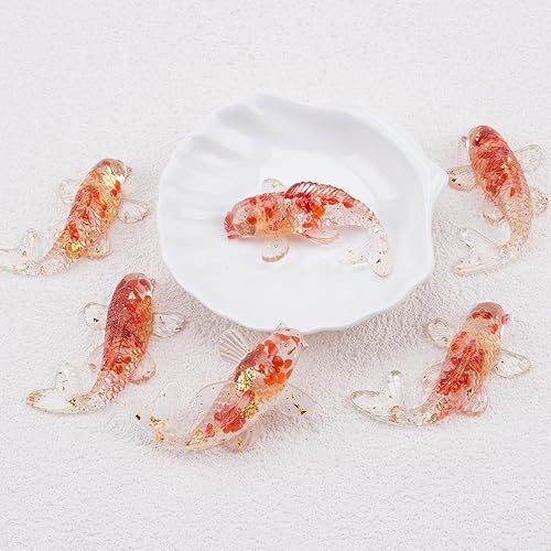 Miniatura 8 de 6 piezas hechas a mano en miniatura Koi Fish Red Crystal Decor Resina Soplado Fish Fgurines Feng Shui Lucky Goldfish Ornamento Estatua