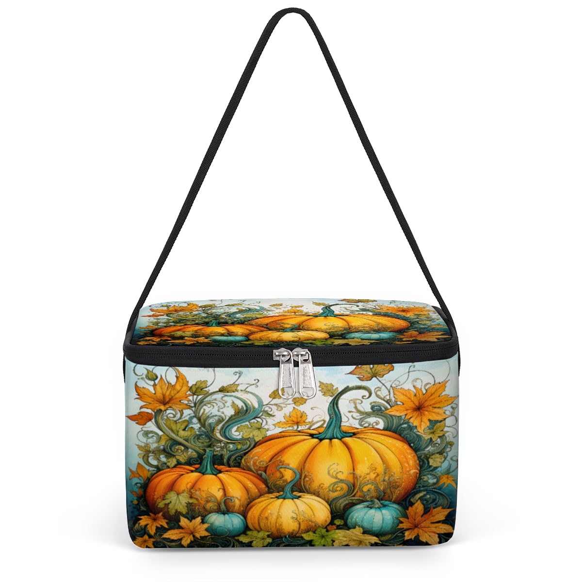 GzLeyigou Pumpkin Lunch Bags for Women Men 9 Cans, Hot & Cold Food Delivery Bag Insulated Grocery Bag Insulated Lunch Box Fall Cooler Bag for Office Work Picnic Beach