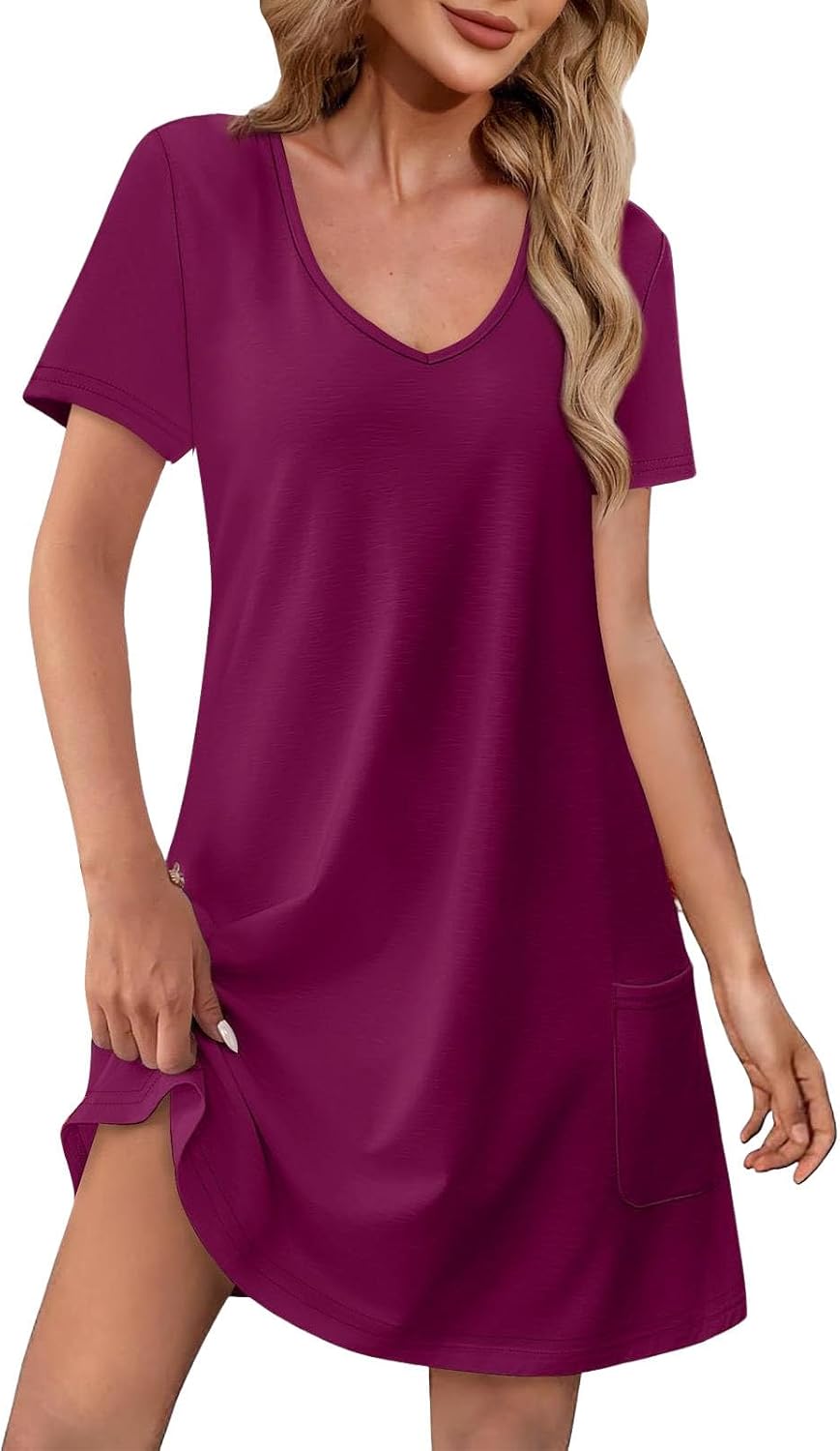 Summer Dresses for Women 2025 Loose V Neck Short Sleeve Casual T Shirt Dress Sundresses Swimsuit Coverup with Pockets