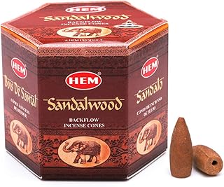 HEM Sandalwood Backflow Brown Incense Cones | Long Lasting Aroma for Positivity & Pure Air | Wood Powder | Aromatherapy fo...
