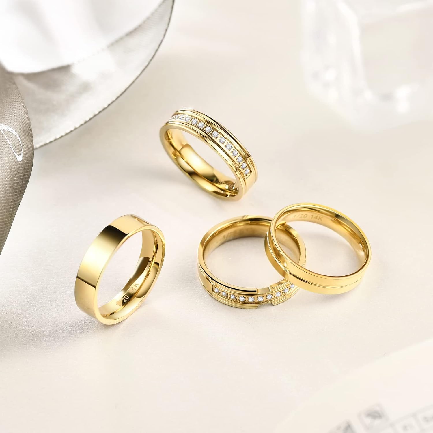 NOKMIT 5mm 14K Gold Filled Rings for Women Girls Dainty Thick Wedding Band Couple Anniversary Engagement Thumb Ring Gifts High Polished Plain Flat Cigar Band Tarnish Resistant Comfort Fit Size 4 to 11