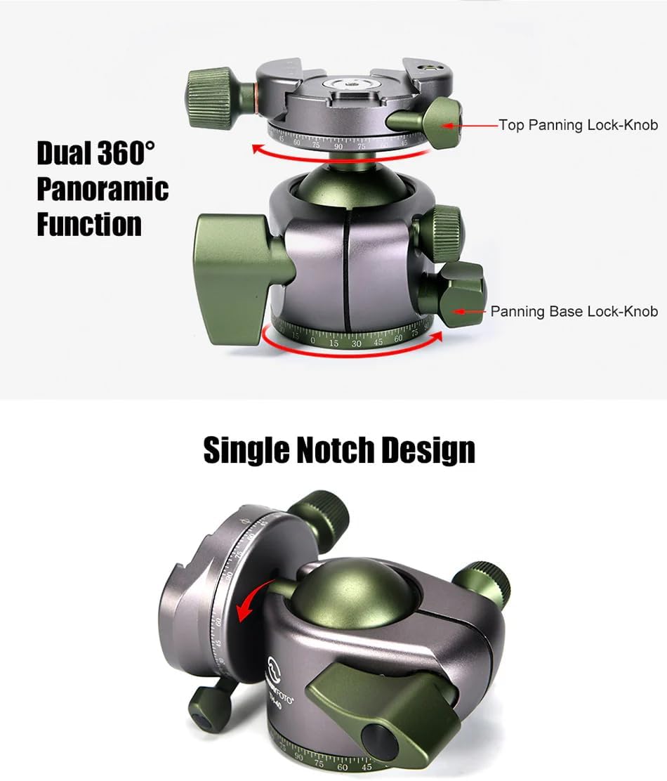 Sunwayfoto TH-40 40mm Low Profile High Locking Strength Tripod Ball Head w Panning QR Clamp Arca Compatible