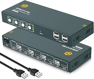 KVM Switch HDMI 4 Port, UHD 4K@60Hz Resolution YUV4:4:4 Downward Compatible,4 USB2.0,Support Printers and Other USB Devices, One Key to Switch,with All Needed Cables(4X1 4k@60Hz)