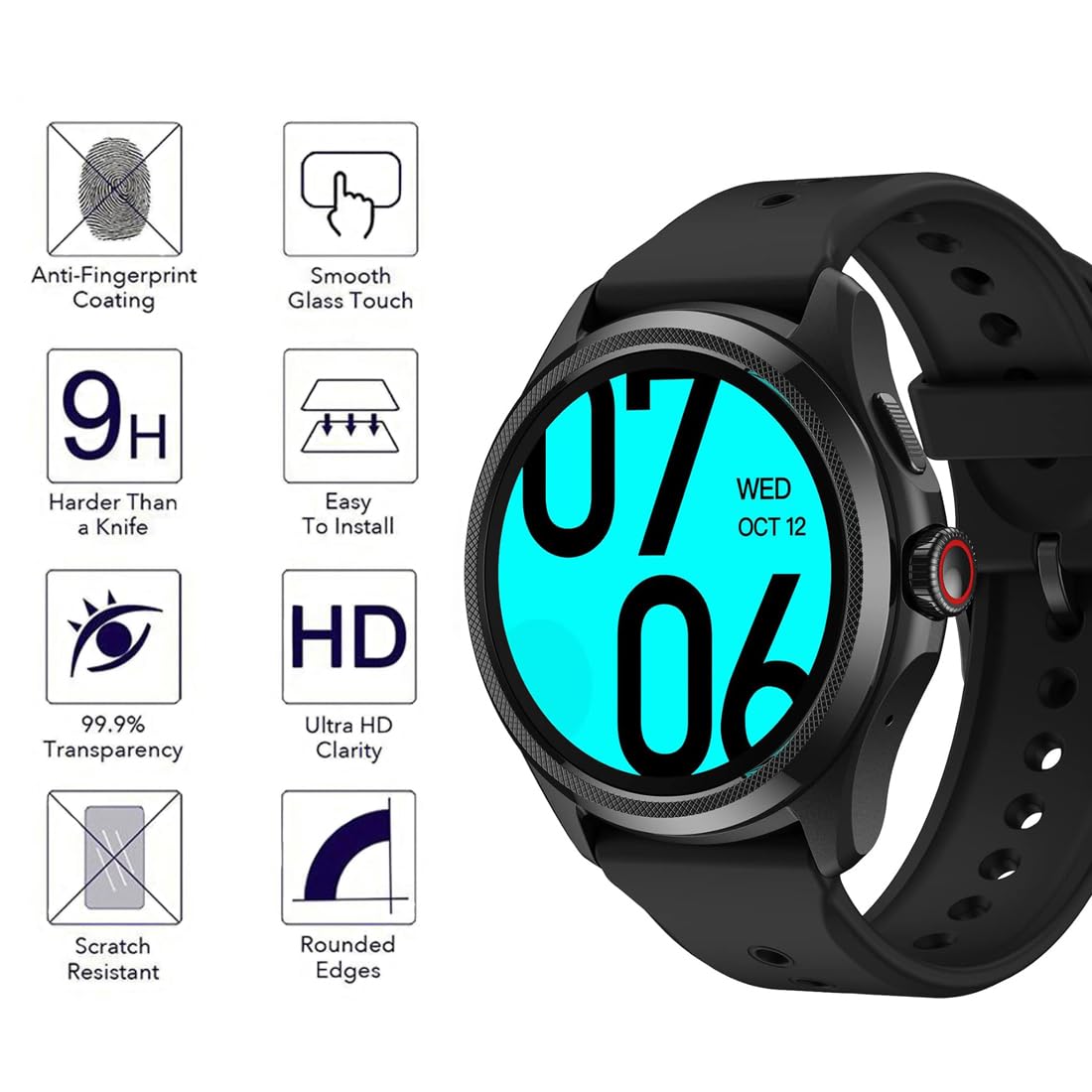 Yoomigle 4 Pack Compatible with Ticwatch Pro 5 Screen Protector Tempered Glass for Ticwatch Pro5 Smartwatch Screen Protectors Cover Foils Glass Anti-Scratch Anti-Fingerprint No Bubble - Image 2