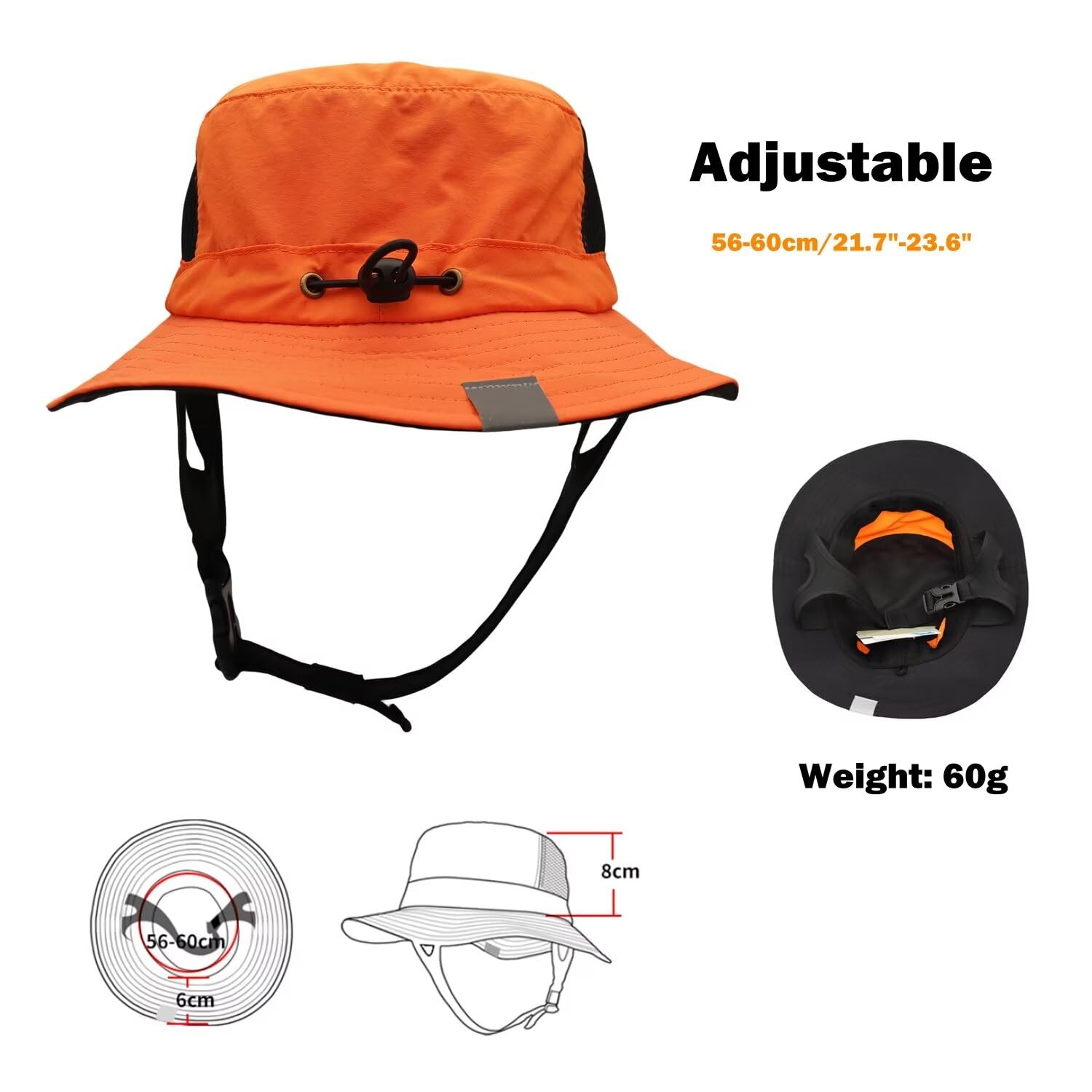 Sombrero de pescador de surf para hombre y mujer, impermeable, UPF50+, plegable, sombreros de sol de playa, Naranja 4
