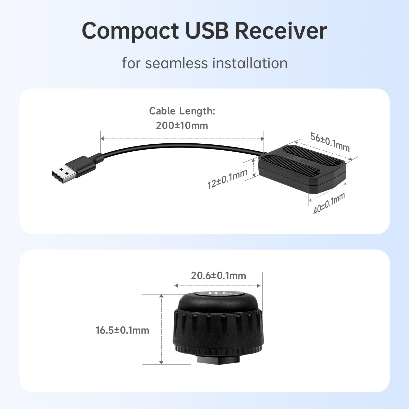 ATOTOZONE AC-UTP1 Sensore TPMS USB Esterno, Sistema Di Monitoraggio Della Pressione Dei Pneumatici, Impermeabile, Solo Per Serie A5, A6, S8, P9,X10, Non Compatibile Con Le Serie F7, P5, P8