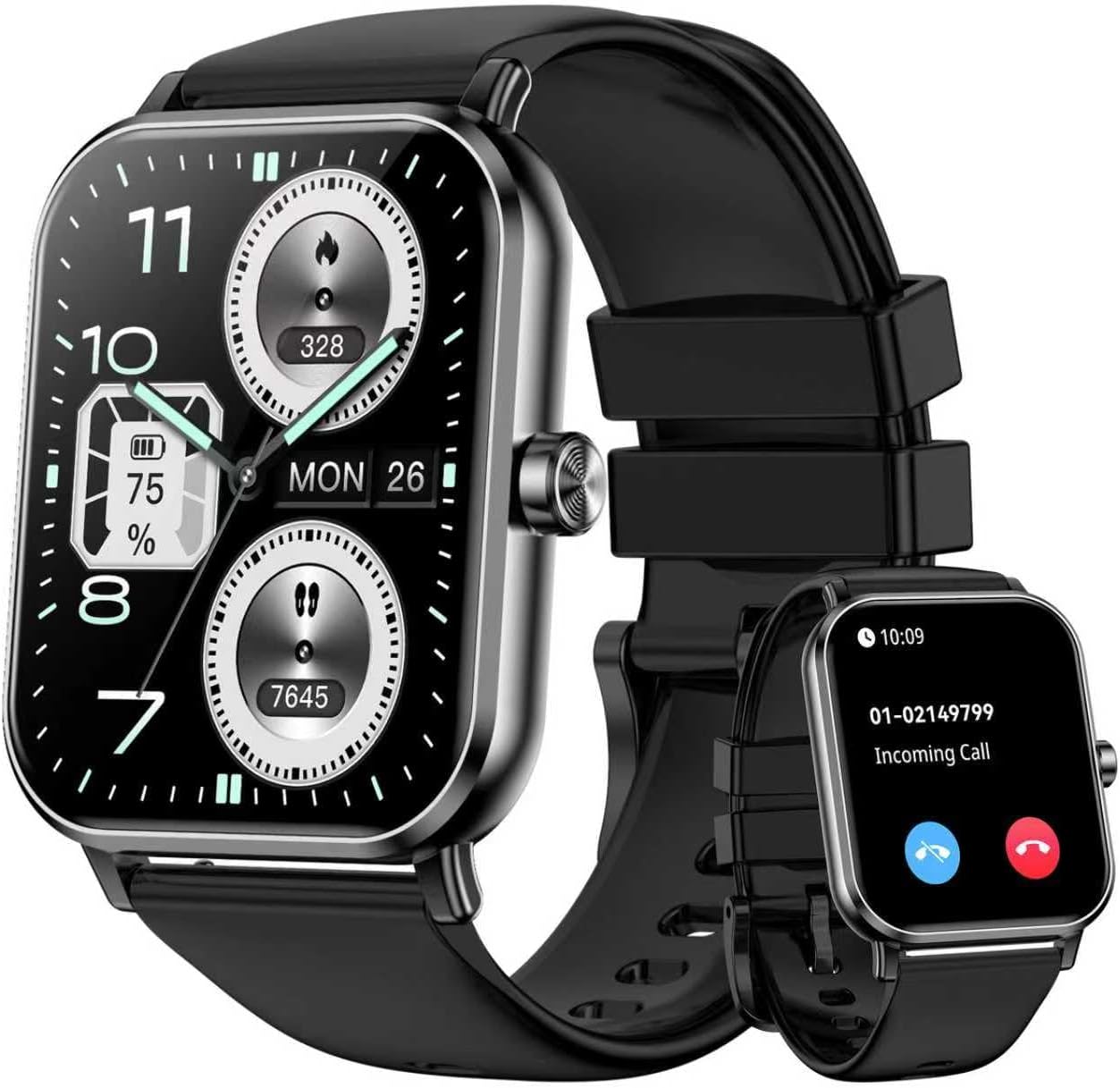 Smart Watch for Men Women, 1.85" HD Touch Screen Fitness Tracker (Answer/Make Call) 120+ Sport Modes, Heart Rate/Sleep Monitor/Pedometer/Calories, Fitness Watch for Android/iOS (Black)