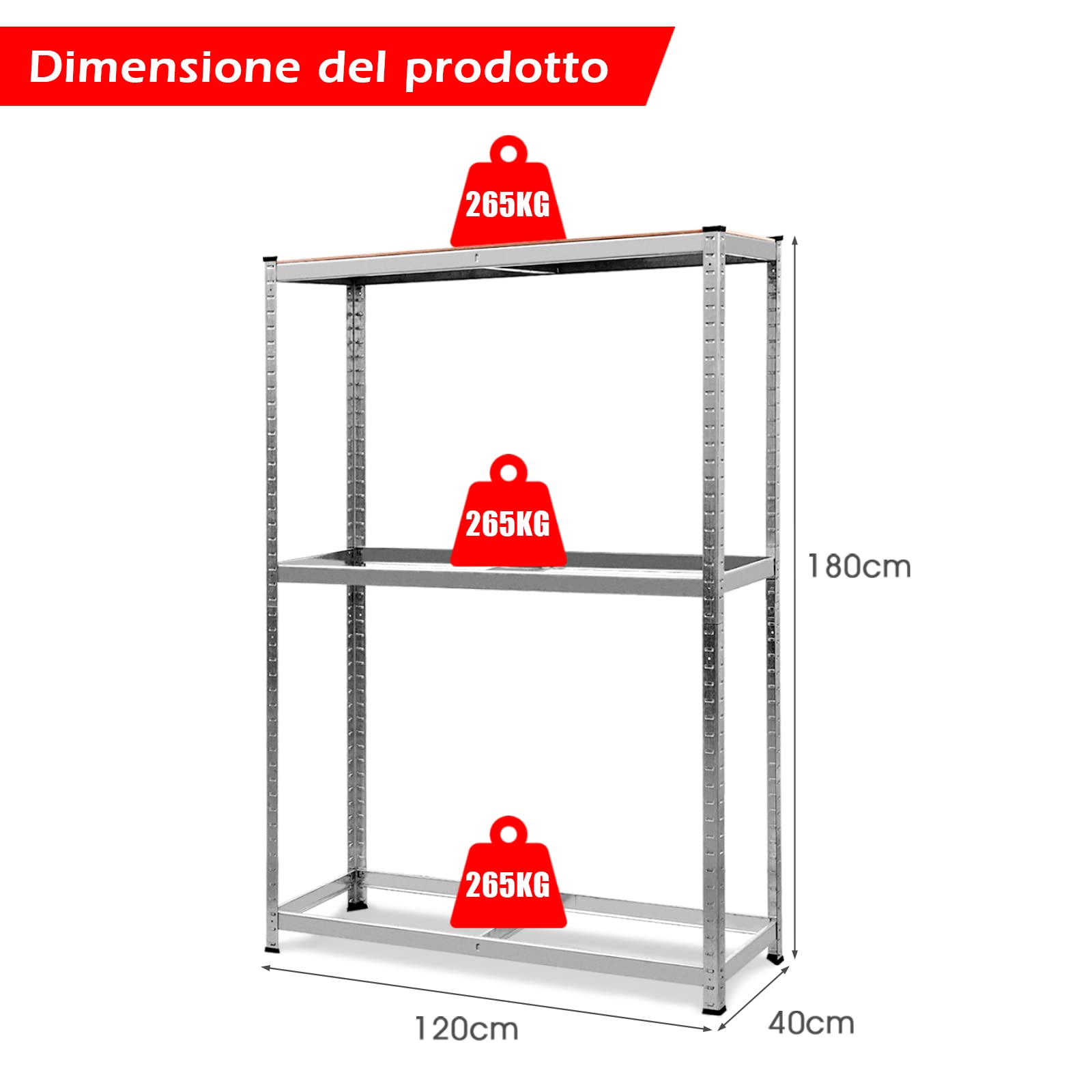 GYMAX Scaffale Porta Gomme Auto in Metallo, a 3 Ripiani, Portata di 265 kg/Strato, Supporto per 8 Pneumatici, Ideale per Officina, Garage, Magazzino, 180x40x120 cm