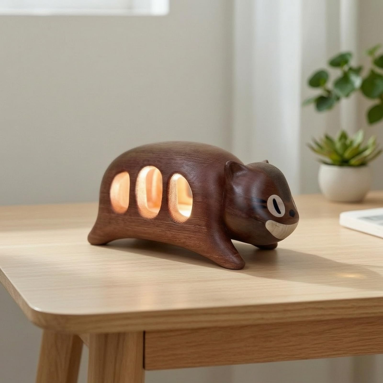 Nachtlicht Katze Holzlampe Skulptur Figur Deko Designobjekt aus mit Glatter Oberfläche Und Rundem Stand für Schlafzimmer Kinderzimmer Nachttisch Zuhause Leseecke 16x7.5x7.6cm