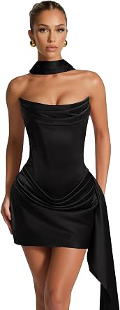 Satin Strapless Homecoming Dresses for Teens 2026 Ruched Corset Short Prom Dress with Scarf A-line Cocktail Party Gown
