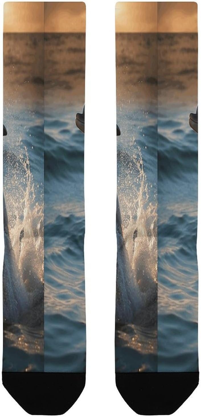 Beautiful Dolphin Mid-Calf Socks Women Warm Knee High Socks Cozy Hiking Skiing Soft Boot Mid Calf Stocking Unisex