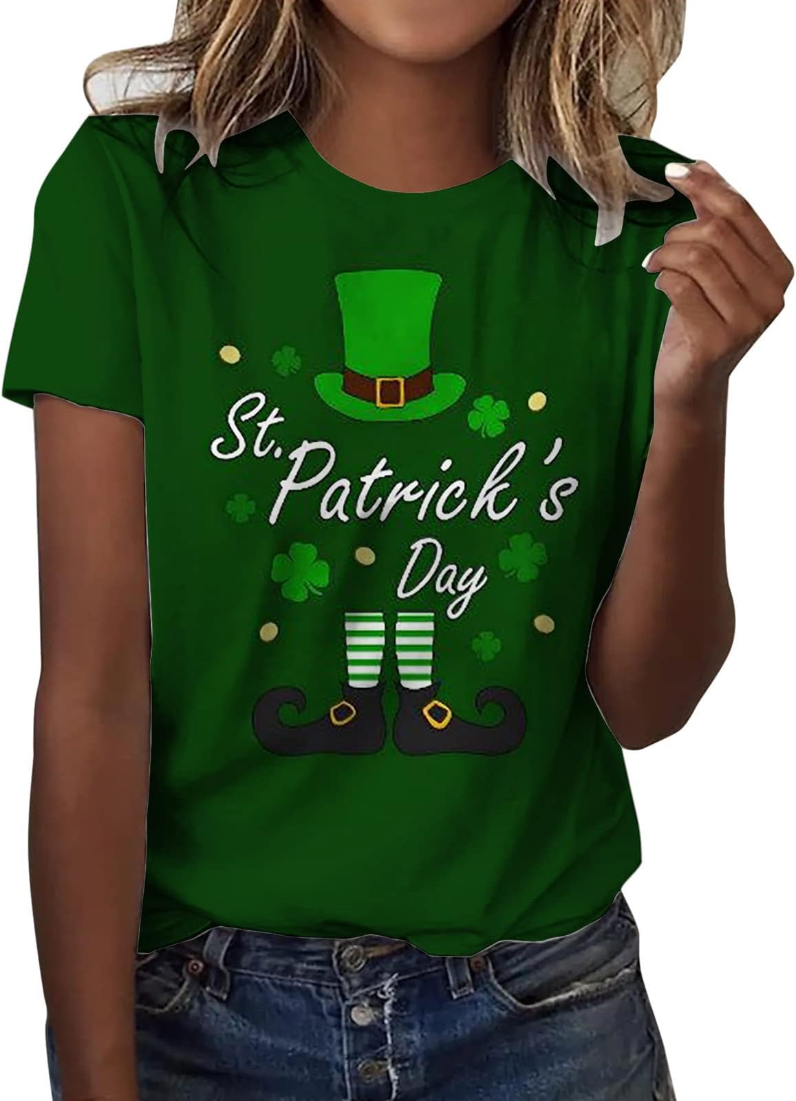 St Patrick's Day T-Shirt Women's Leprechaun Costume Clover T-Shirts Summer Causal Personalized Lightweight Short Sleeve Lucky Shamrock Lucky Green Tops Funny Paddy's Day Tops Ireland Clover Tshirt