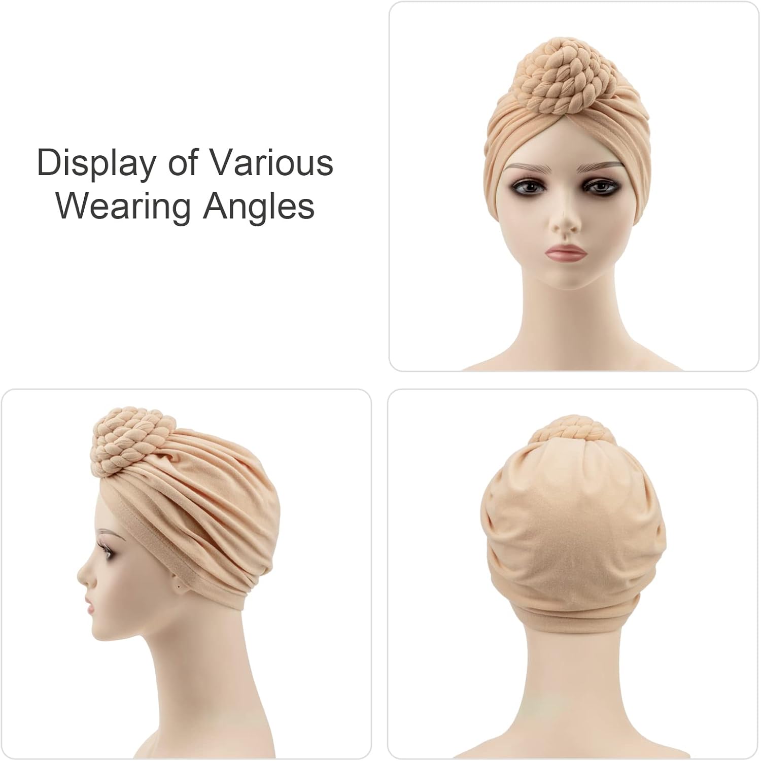 DRESHOW 5 Pack Knotted Headwraps for Women African Turban Pre-Knotted Beanie Headwraps Hair Covers - Image 5