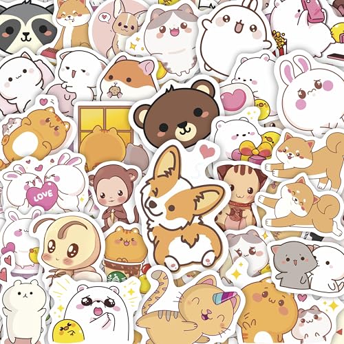 BulbaCraft Kawaii Animal Stickers - Cute Decals for Water Bottles &ndash; Cartoon Animal Stickers - Cute Japanese Kawaii Decals, Gifts for Women & Men
