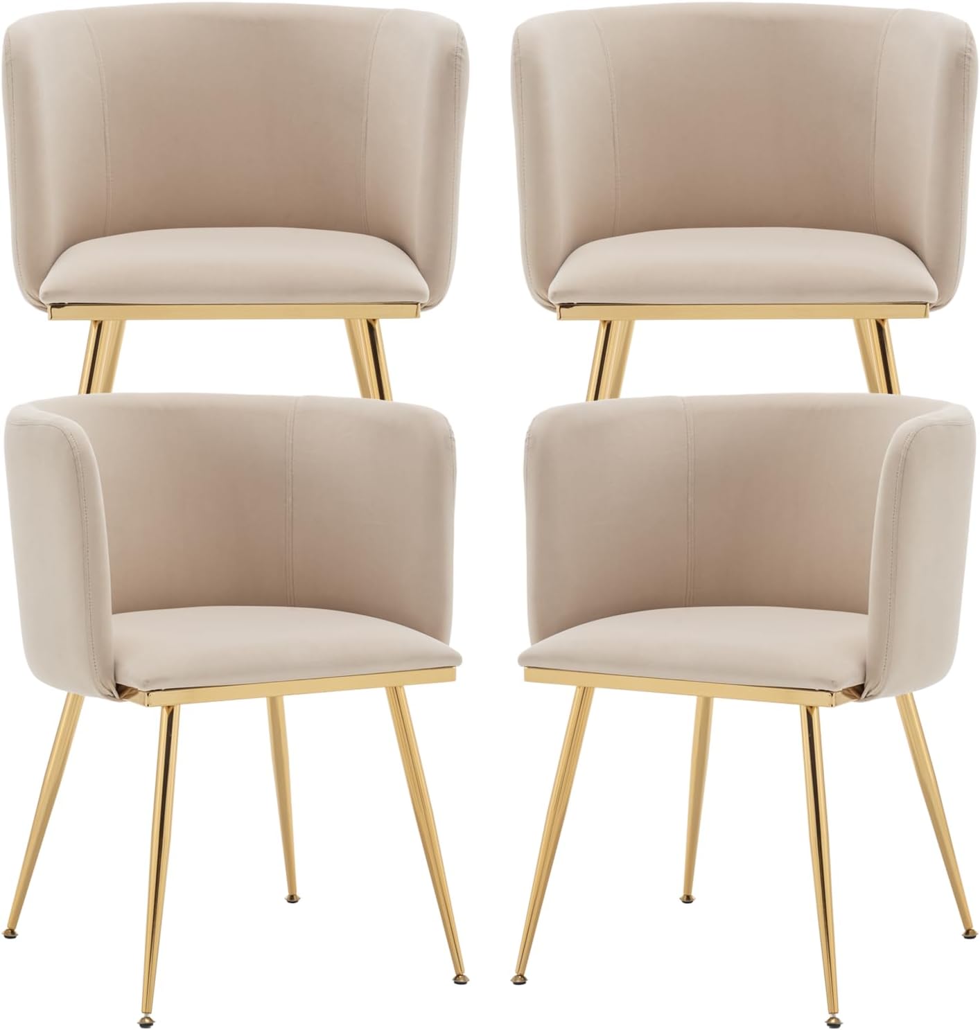 Canxkun Velvet Dining Chairs Set of 4, Barrel Dining Chairs with Gold Metal Legs, Modern Upholstered Dining Room Chair for Dining Room, Kitchen, Vanity (Beige)