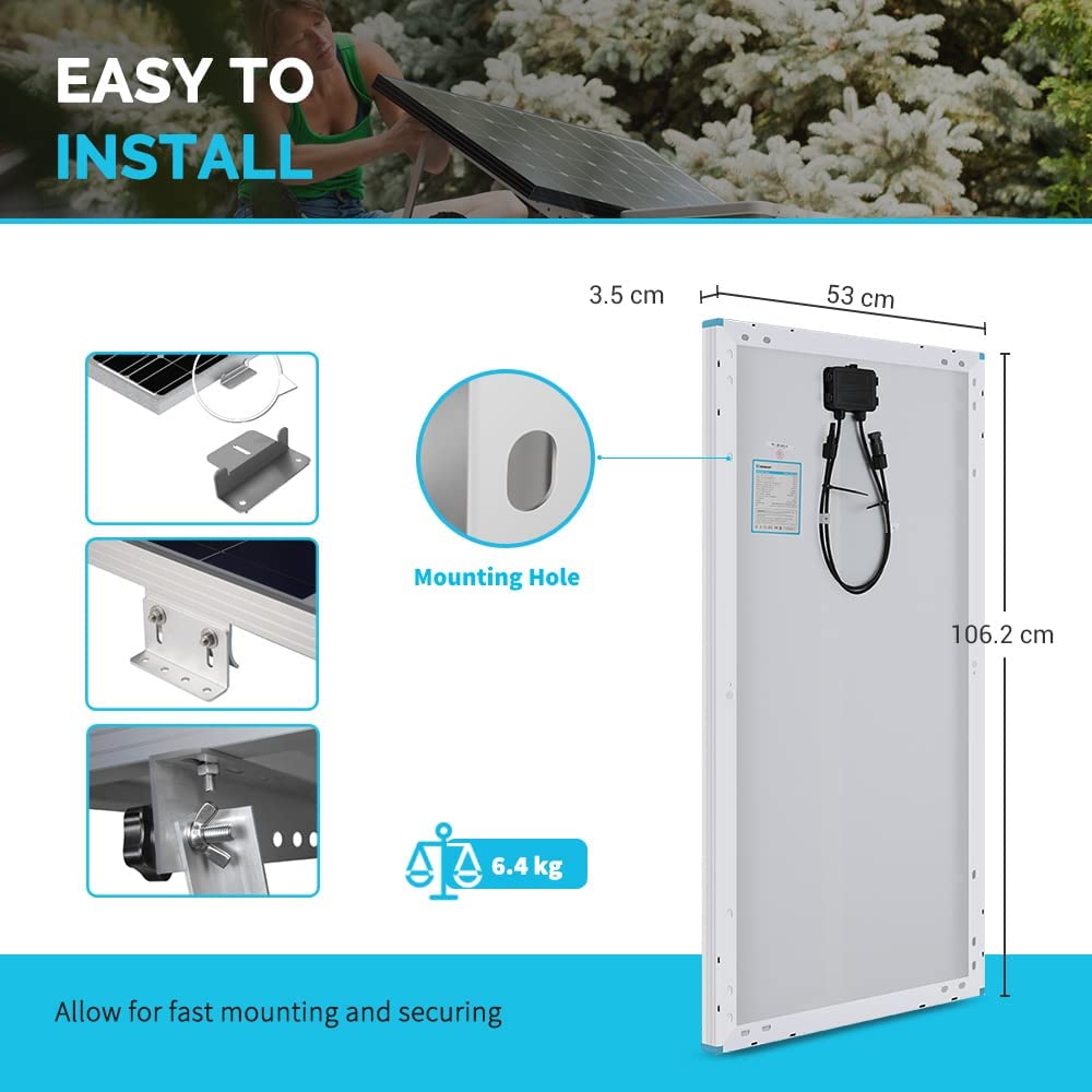 Renogy Basic-starter op zonne-energie, bouwpakket met 100 W, 12 V, monokristallijn zonnepaneel, zonnekabels en 12 V PWM zonne-laadregelaar, negatieve aarding