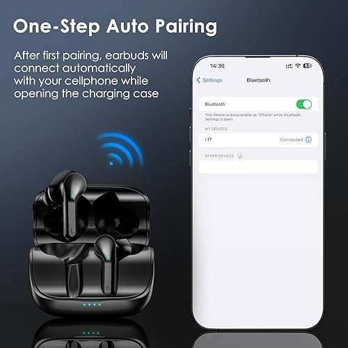 Miniatura 6 de Auriculares inalámbricos V5.3 Bluetooth con micro 60 horas de reproducción, pantalla LED de alimentación, auriculares IPX7 impermeables con