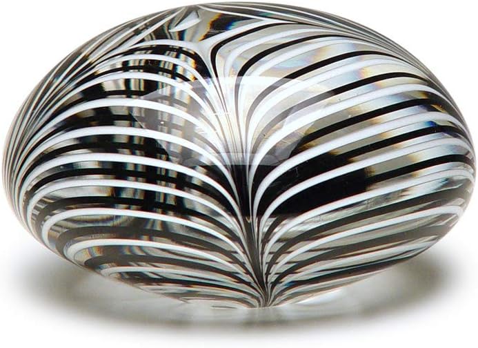 Ca D Oro Flat Glass Paperweight Black and White Feather Pattern Hand Blown Murano-Style Art Glass