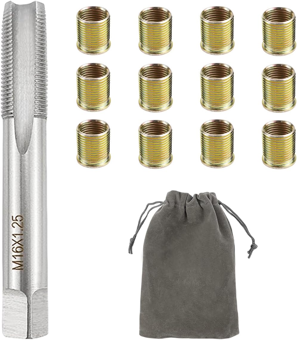 Spark Plug Thread Repair Tool, High Speed Steel Tap, M14x1.25 Inserts and M16x1.25 Tap Set for Car, Engine Repair