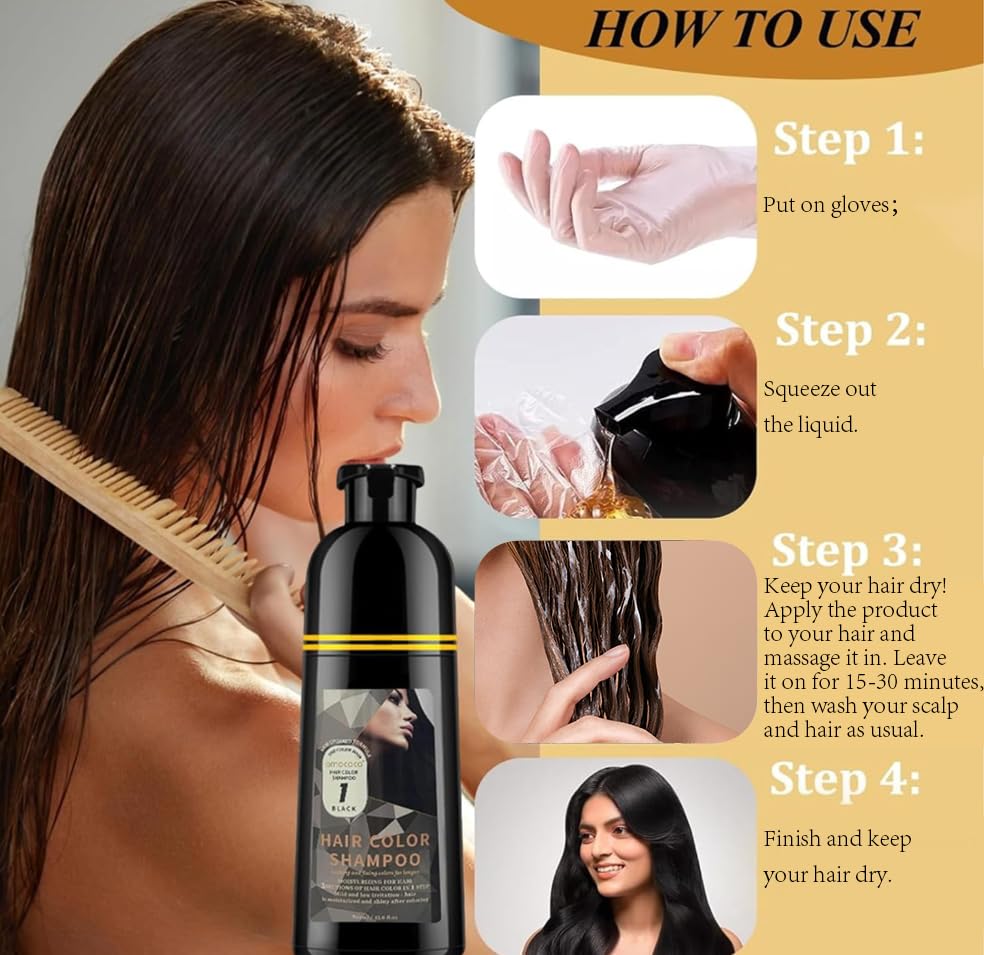 Hair Dye Shampoo 3 in 1 Gray Hair Coverage One-Step Wash-In Hair Dye Shampoos for Color Treated Hair Semi Permanent Hair Color Shampoo for Women & Men 13.6 fl. oz Black product thumbnail 8