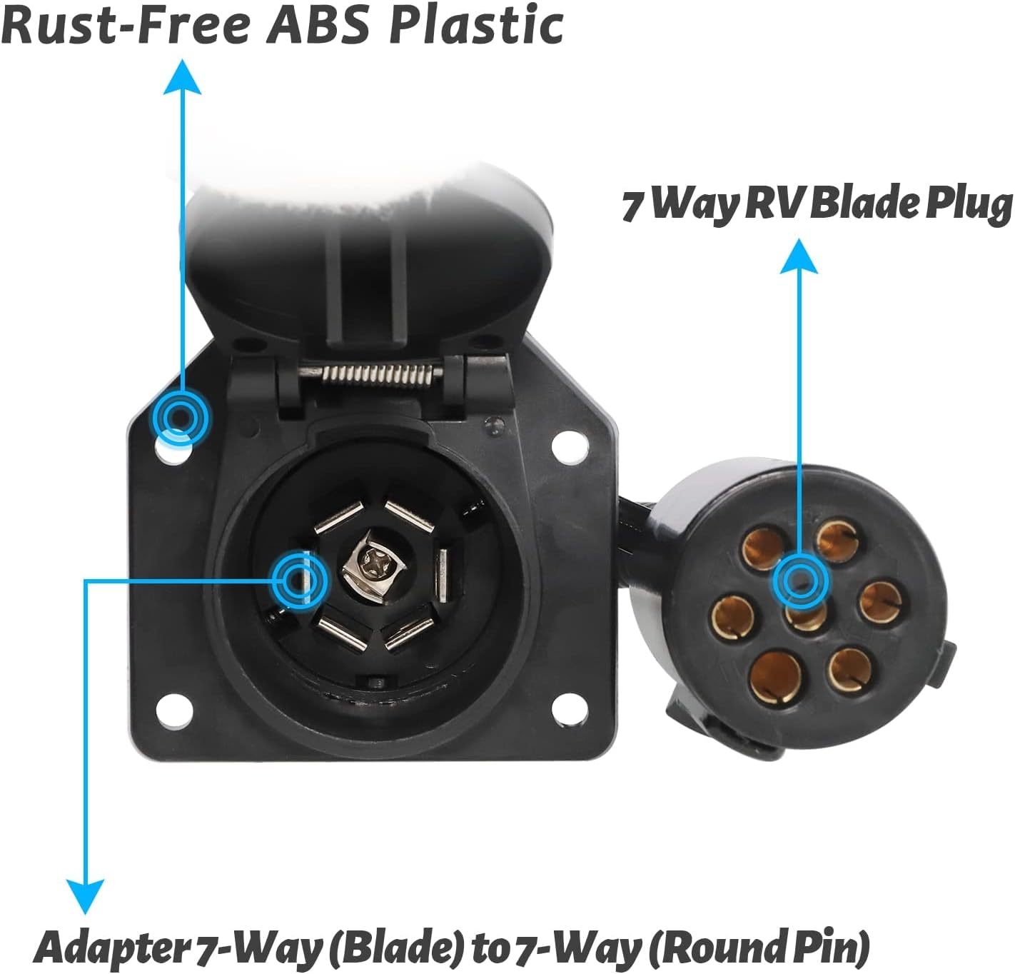 MECMO 7 Pin to 4 Pin Extension Coiled Cable 5Ft with 7 Pole Round to 7 Way RV Blade Trailer Adapter Connector