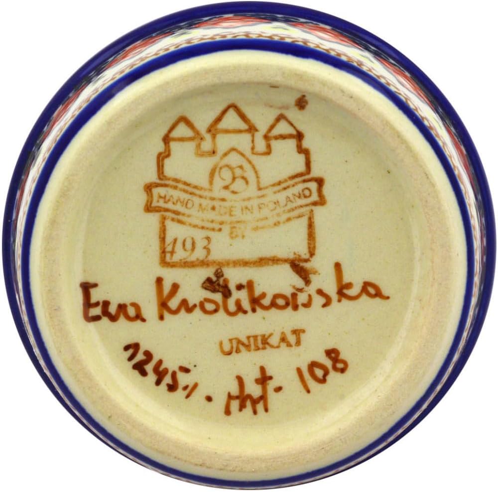 Polmedia Polish Pottery Bowl 4-inch UNIKAT - Coral Diamonds Pattern Handmade in Boleslawiec Poland + Certificate of Authenticity