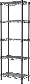 SINGAYE 5-Tier Adjustable Metal Wire Shelving Unit - Narrow 10x16x55" Black Storage Rack for Kitchen Pantry Bathroom Laundry Closet