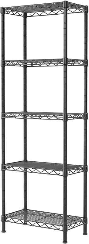 SINGAYE Estantes de metal Estantería de alambre Estantería ajustable de pie | Estante de malla de 5 niveles para cocina, lavandería, baño, organizador de armario, despensa, estante estrecho para el hogar, 10" de profundidad x 16" de ancho x 55" de alto, negro