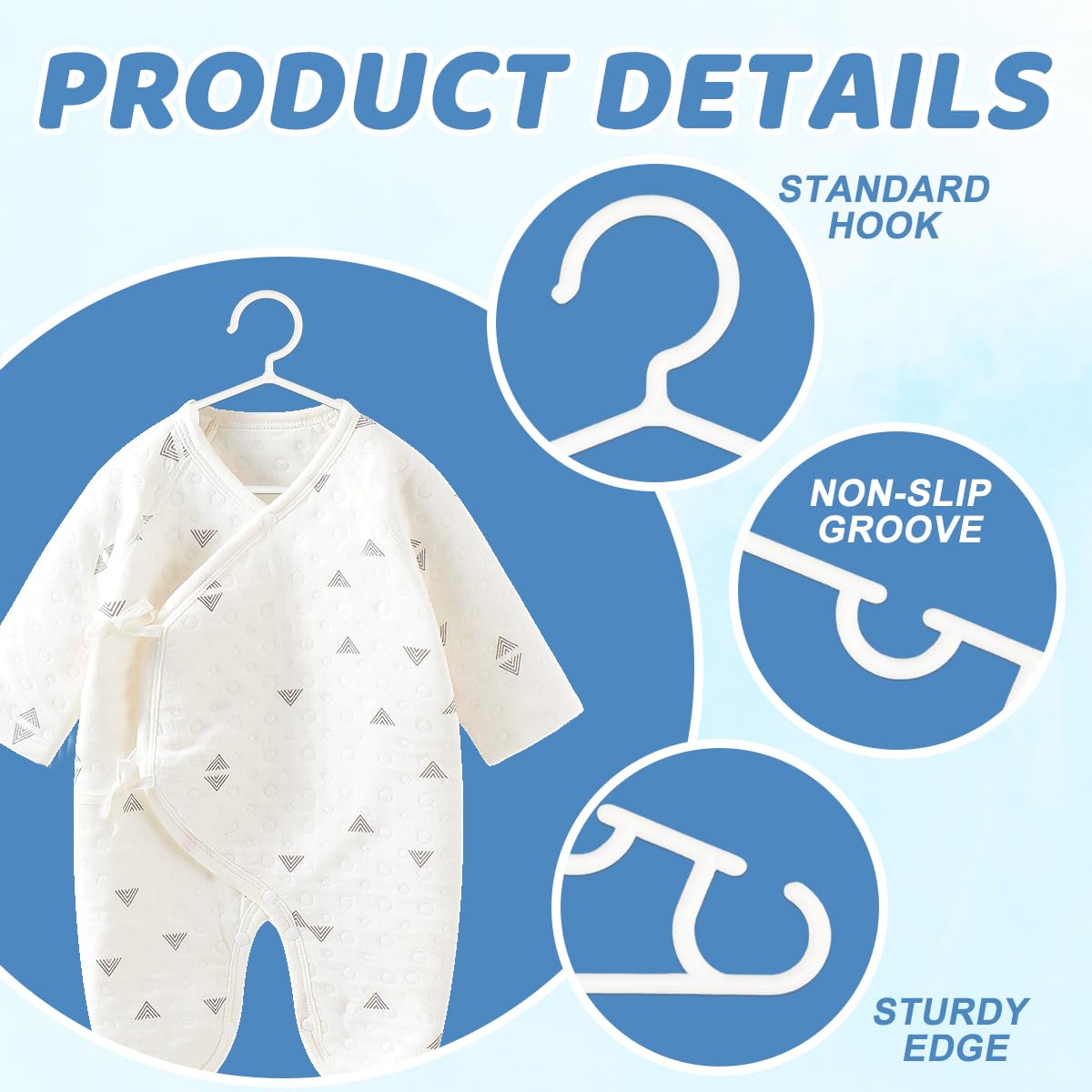 60 Stück Kleinkind-Kleiderbügel, Baby-Kleiderbügel mit Clips, Baby-Kleiderbügel, Kinderhosen-Kleiderbügel, rutschfeste Baby-Kleiderbügel, für Kleinkinderschrank, Jungen und Mädchen, Schrank,