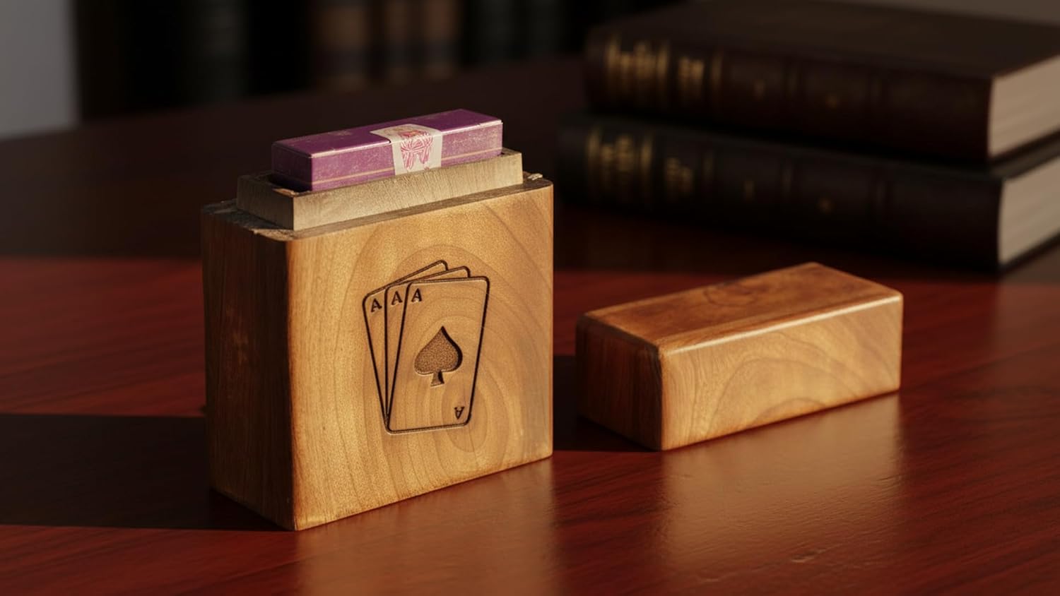 Unique Birthday Gift Ideas Handcrafted Classic Wooden Playing Card Holder Deck Box Storage Case Organizer With Premium Quality 'Ace' Playing Cards Anniversary Housewarming Gifts Men Women