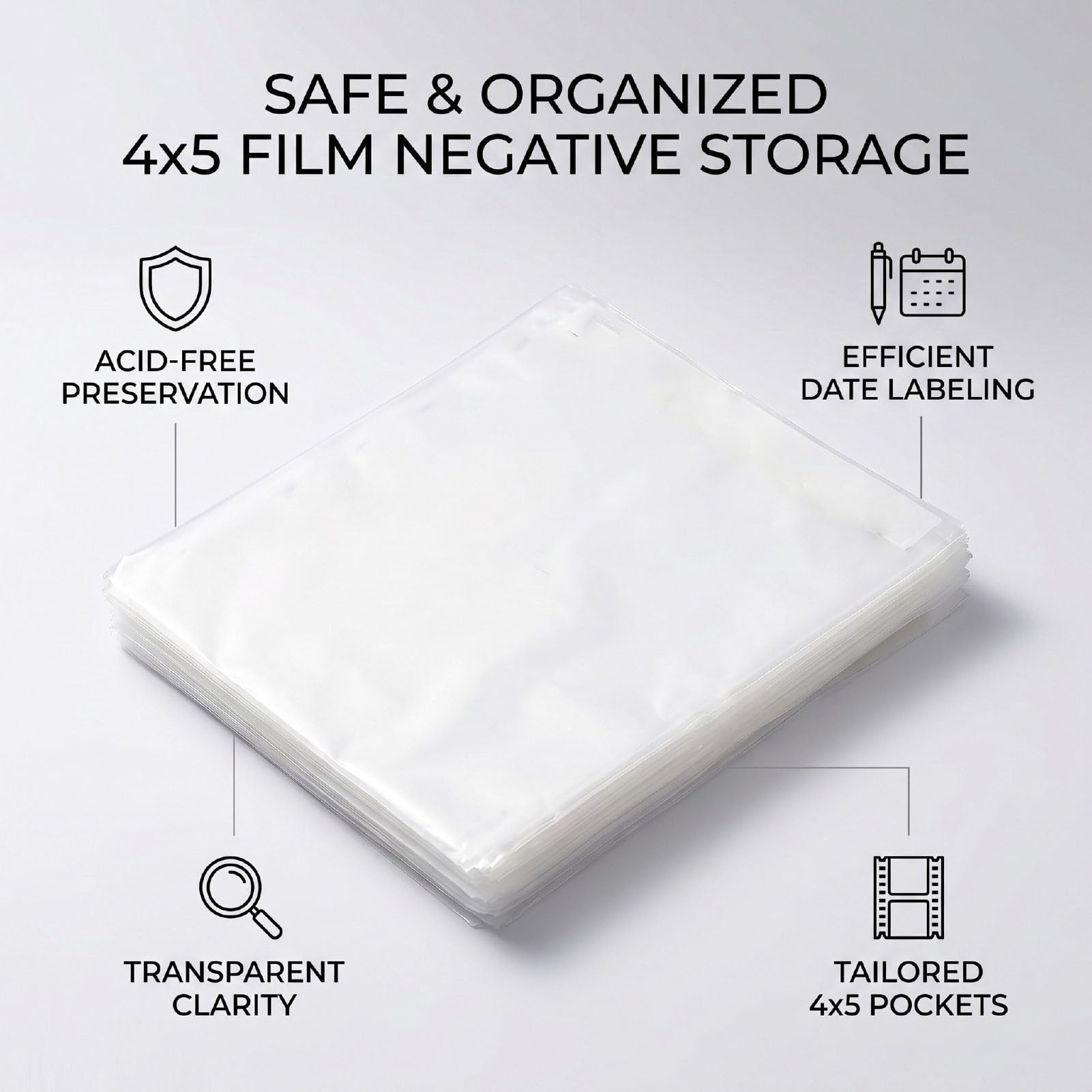 Fundas para Negativos 4x5, Páginas de Almacenamiento de Película sin ácido, 4 Bolsillos por Página con Protección de Archivo para Fotógrafos