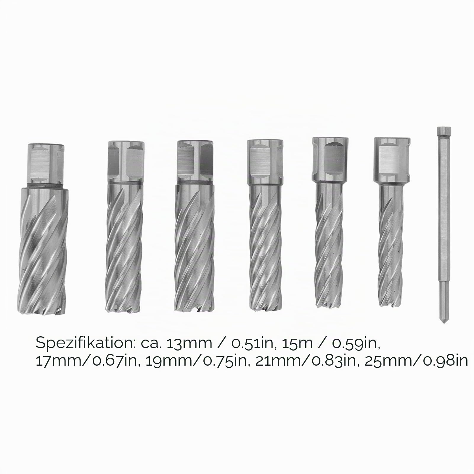 7-Teiliges Ringfräser Set 3 Nuten Spiralnuten Hartmetall Stahl Kernbohrer Mag Bohrer Set 13mm bis 25mm für Metall Magnetbohrmaschine Slug Cutter
