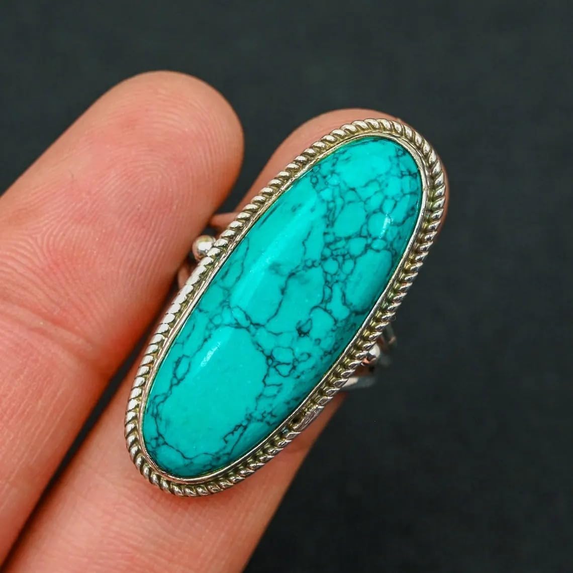 Large Turquoise Ring, 925 Sterling Silver Ring, For Women Ring, Handmade Ring, Statement Ring, Christmas Ring, Gift For Her, Popular Ring image 3