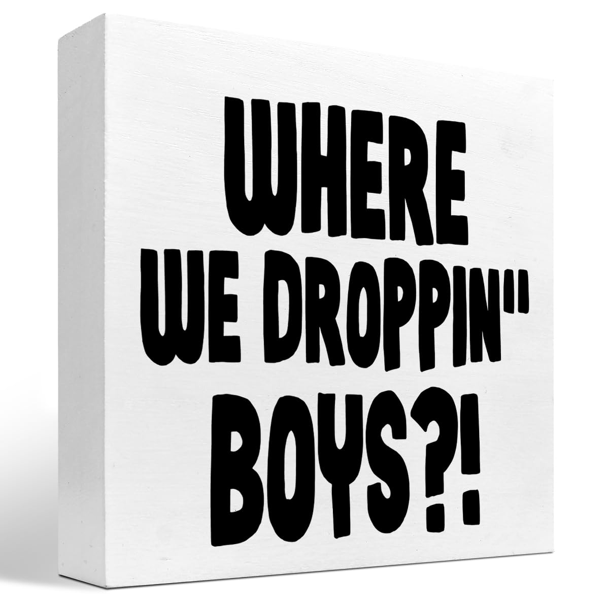 Cartel divertido para videojuegos, con texto en inglés Where We Dropping Boys (Where We Dropping Boys) con cita de videojuegos, caja de madera, placa de bloques, decoración de escritorio para el