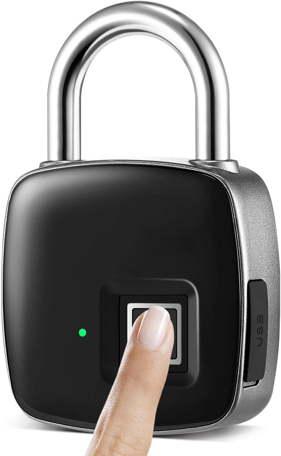 UK PLUS UK-8012-FL Smart Fingerprint Padlock, Biometric Lock, Waterproof Smart Fingerprint Lock with Security Touch Keyless Lock USB charge; 2 Years Standby Time for Gym Locker, Gate lock - Black