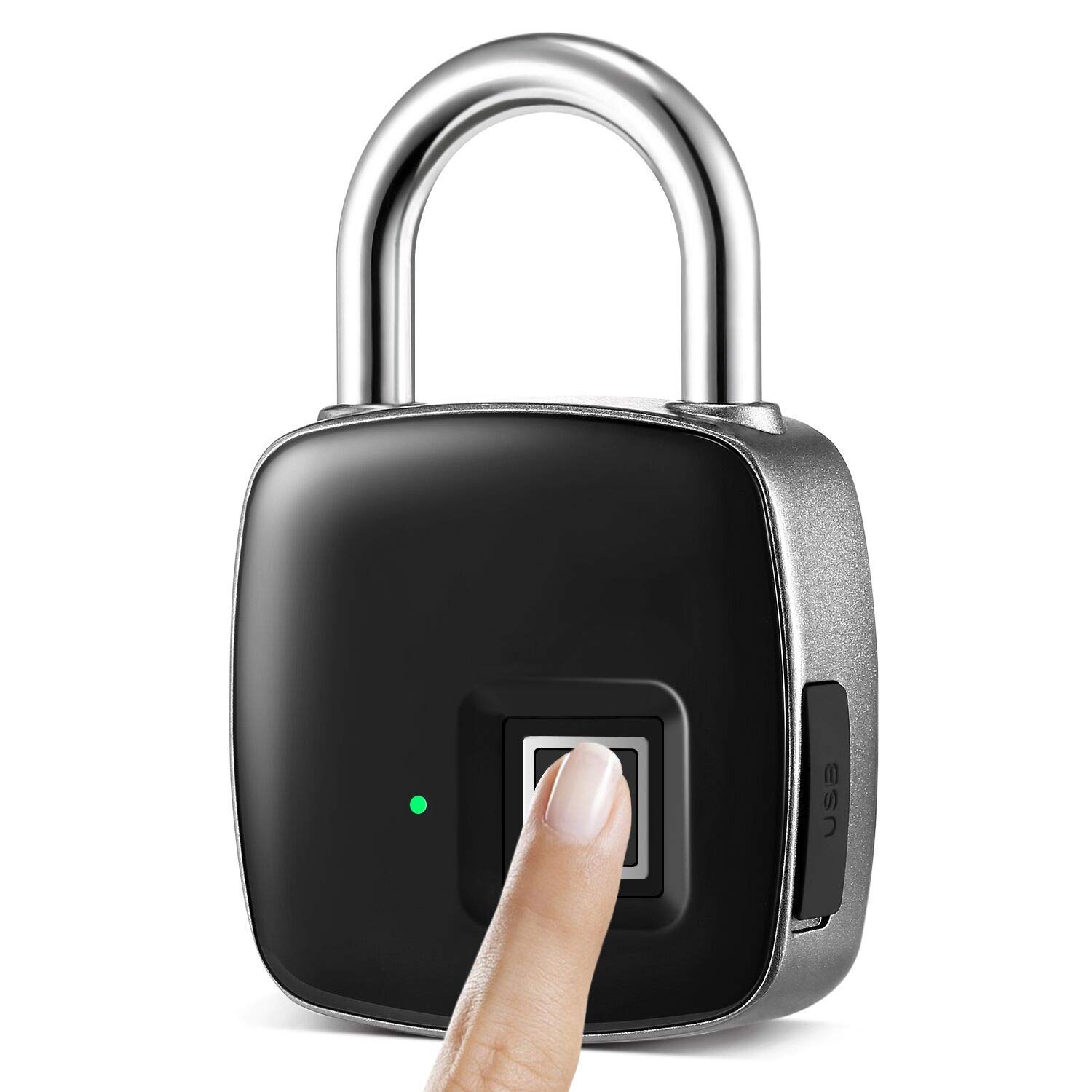 UK PLUS UK-8012-FL Smart Fingerprint Padlock, Biometric Lock, Waterproof Smart Fingerprint Lock with Security Touch Keyless Lock USB charge; 2 Years Standby Time for Gym Locker, Gate lock - Black