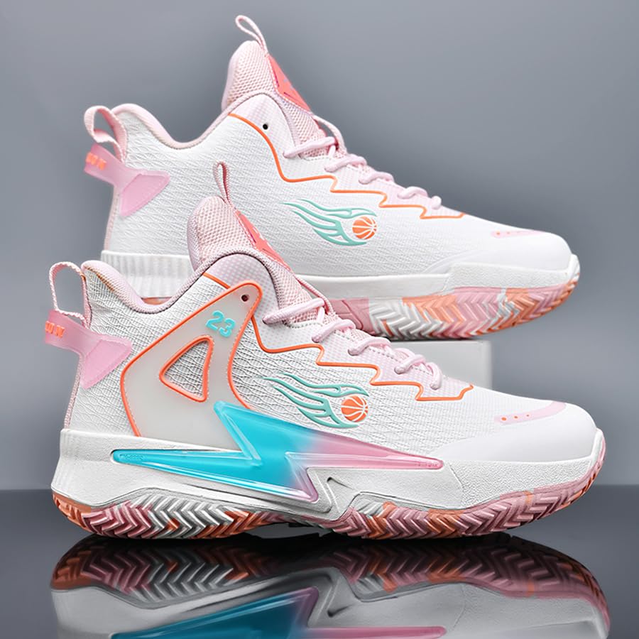 Image of Basketball Shoes for Womens Mens Fashion Comfortable Volleyball Sneakers Breathable High Top Non Slip Outdoor Sport Woman Man Shoe