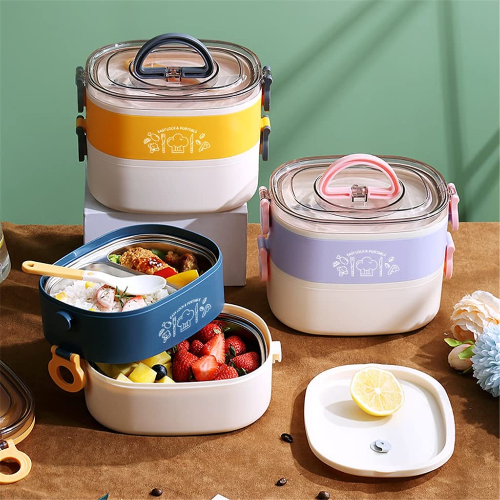 Scatola di Pranzo in Acciaio Inox Portatile DOPPIATORE Layer Set di stoviglie Set Bento Ufficio Lavoratori Bento Box Carrying Bento Box(3-Pack)