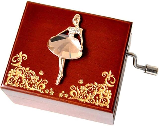 WooMax Swan Lake Wooden Music Box 18 Note Mechanism Hand Crank Crystal Dancing Ballerina Musical Box Birthday
