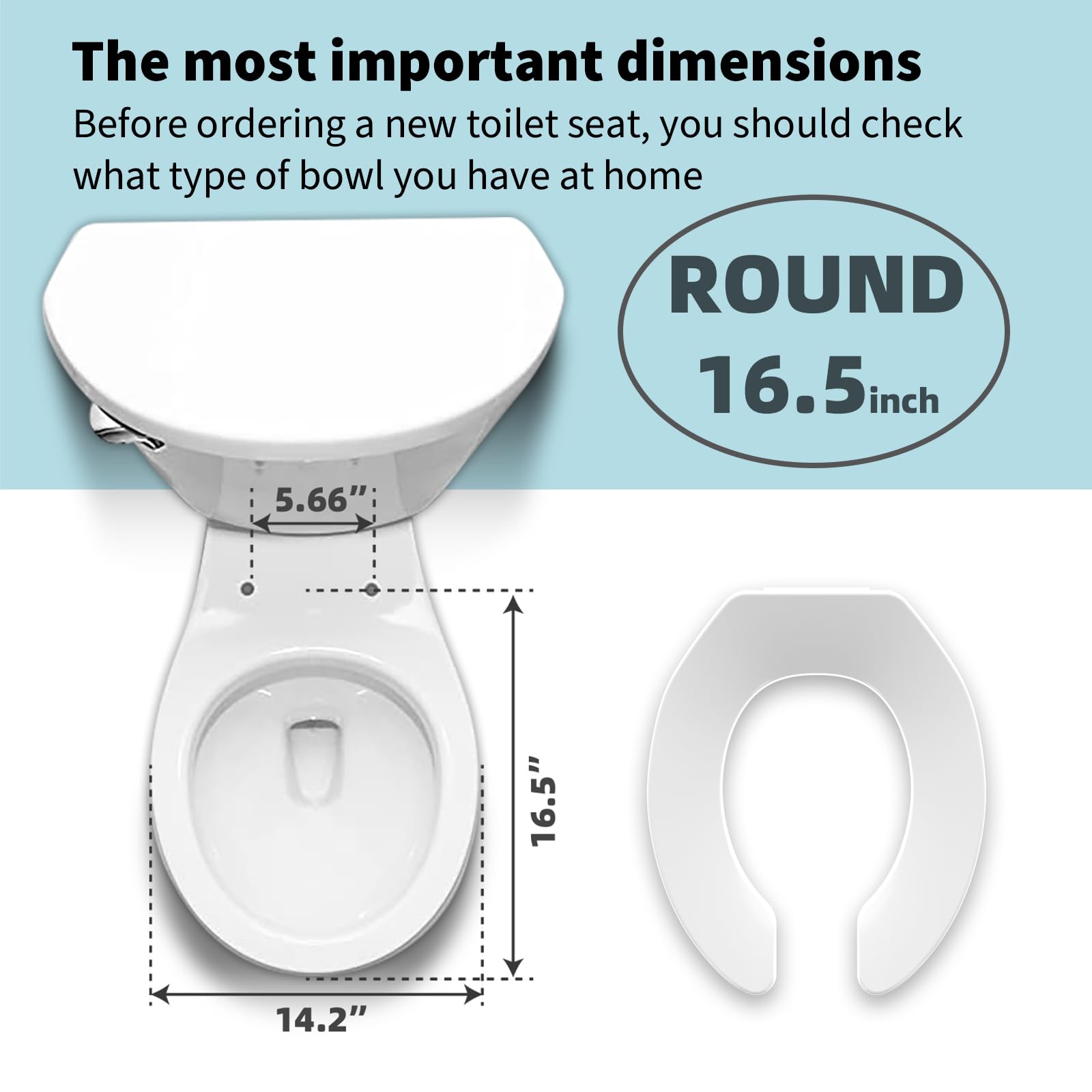 Abattant De Toilette Commercial Très Résistant Ouvert Sur Le Devant Sans Housse, Matériau épais, Ne Se Desserre Jamais, Rond, Blanc (41,9 Cm