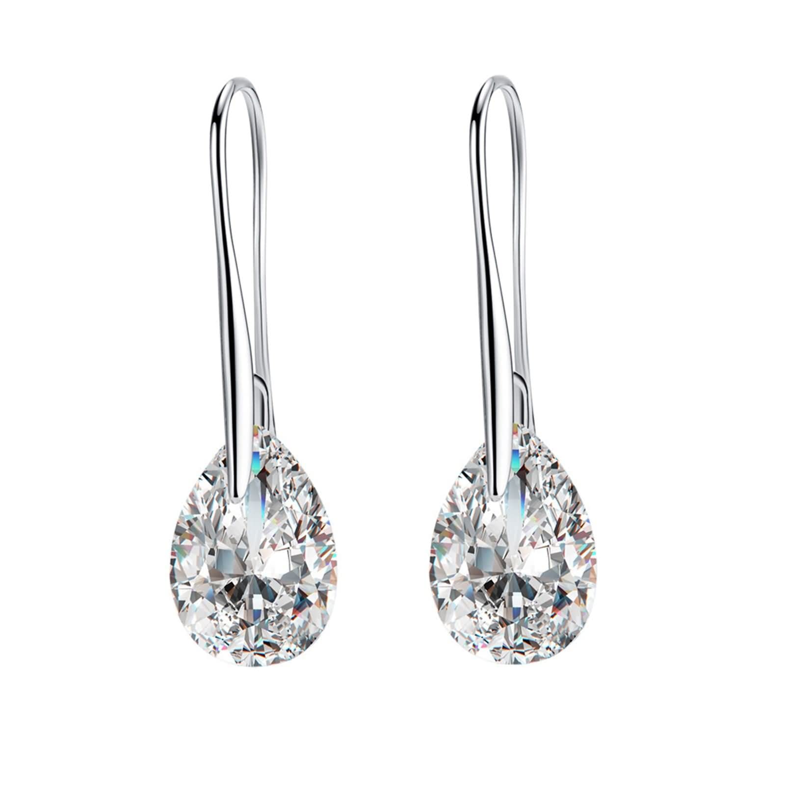 Pendientes Mujer Oro Blanco 9 K / 14 K / 18 K Modernos, Gota de Agua con Moissanita, Pendientes de Mujer con Colgante Plata