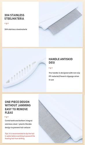 Miniatura 4 de 2 peines de pelo de mascotas, peine multifuncional para eliminar pulgas y lágrimas, 2 en 1, peine de acero inoxidable para gatos para aseo y
