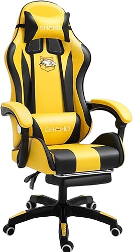 Miniatura 3 de Silla para videojuegos, silla de computadora con reposapiés y soporte lumbar, silla de juego ajustable en altura con asiento giratorio de 360 y