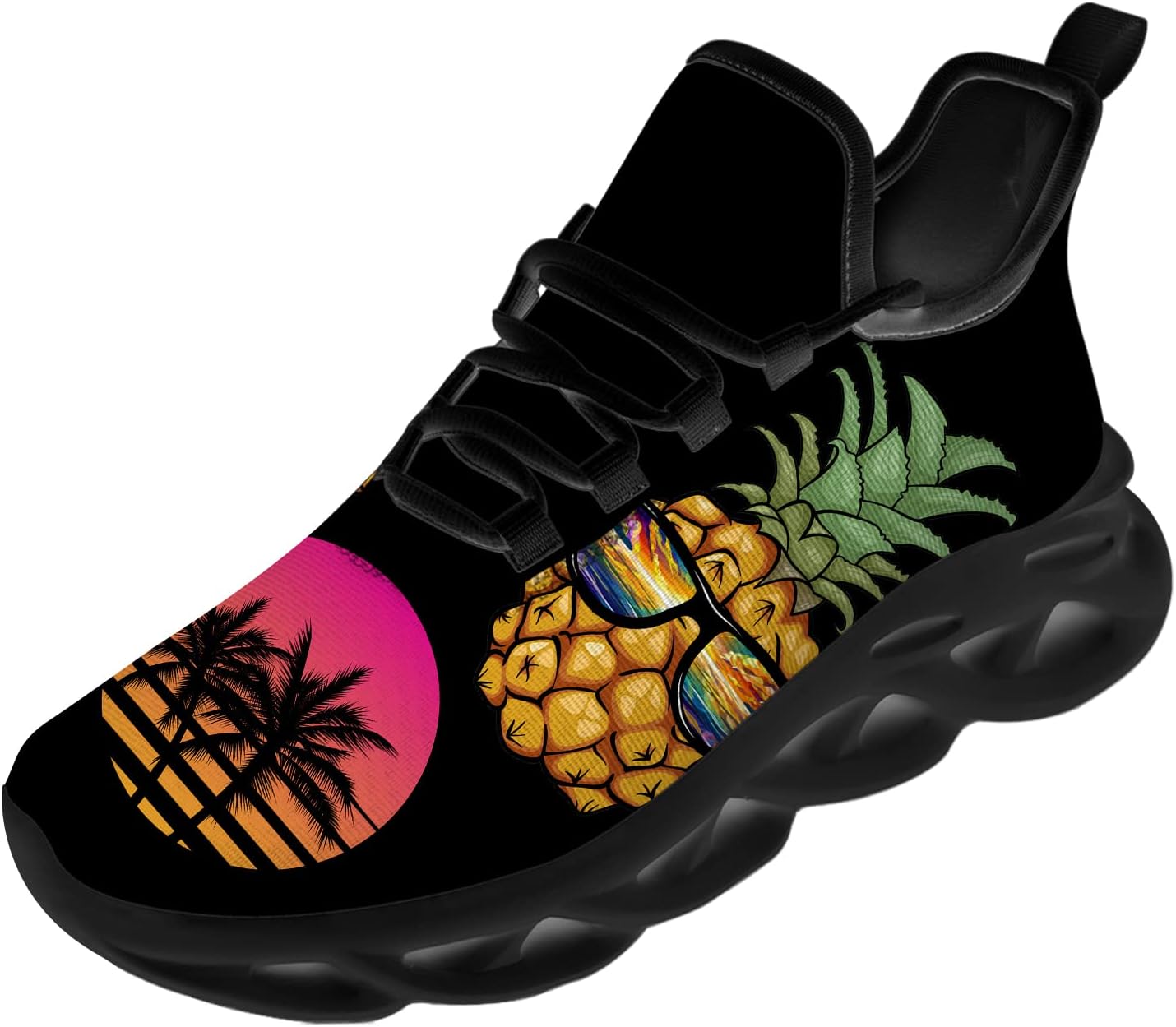 Ciadoon Pineapple Shoes for Women Men Road Running Athletic Walking Tennis Lightweight Sneakers Summer Tropical Shoes Gifts for Him Her