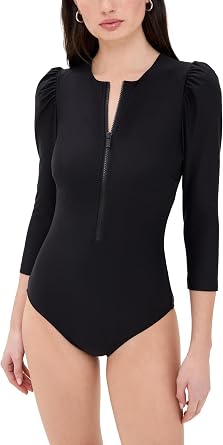 Womens DreamSculpt Puff Sleeve Zip One Piece