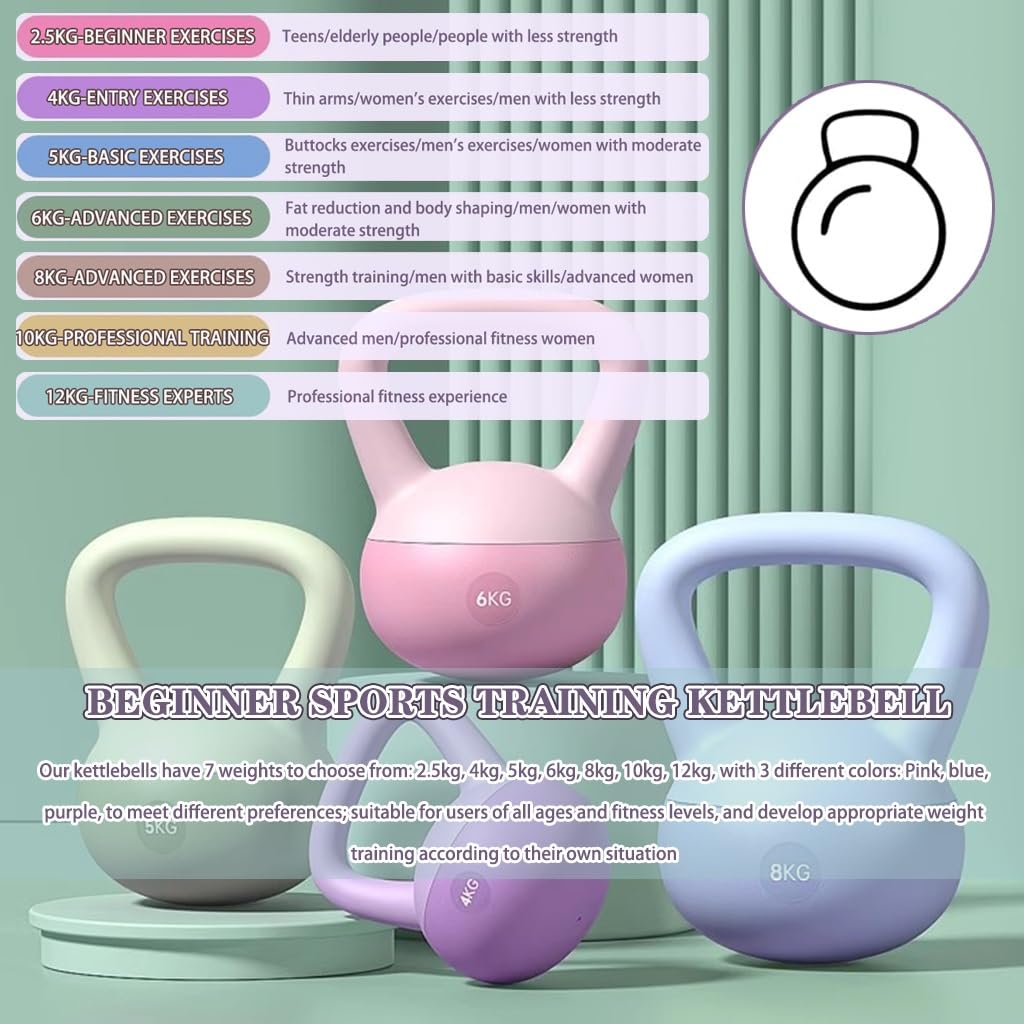 Kettlebell Sporttraining Für Anfänger Kugelhantel, Fitnessstudio-Körperformung Und Gewichtsverlust Weich Kugelgewicht, Trainingsgeräte Für Männer Und Frauen(Pink-8kg)